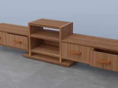 Wooden tv stand Low-poly 3D model