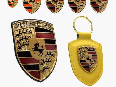 Porsche Logo Badge Emblem Crest History Collection Bundle 3D model