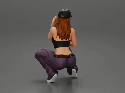 Chola gangster homie lowrider girl in cap sitting beside car 3D print model