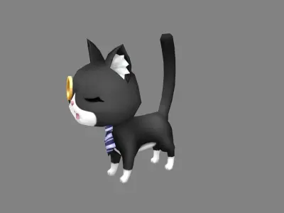 Cartoon black cat with glasses Low-poly 3D model