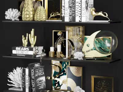Luxury Decorative Set with Gold and Black Accessories 3D model