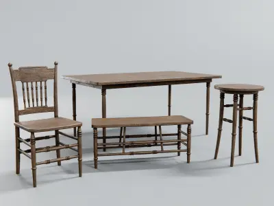chair and table set - antique furniture Low-poly 3D model