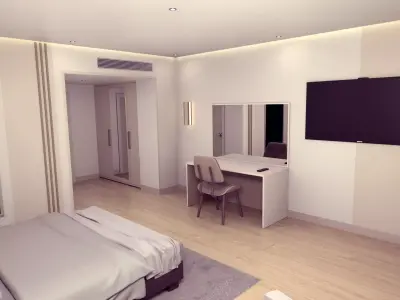 Hotel Room - Bedroom - Suite -- Arm Chair Nightstand TV Table 3D model