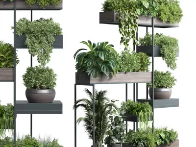 Standing metal shelf with a set of plants 3D model