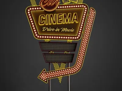 Car Cinema Billboard in 3 versions Low-poly 3D model