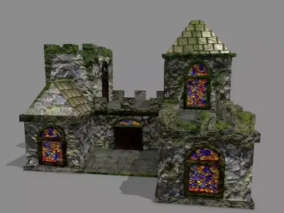Castle with stained glass windows Low-poly 3D model