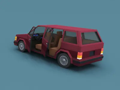 Stylized Cartoon Minivan 80s Low-poly 3D model