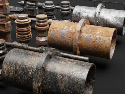 Dystopic style city props Low-poly 3D model