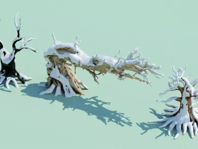 Snow-Covered Trees Stylized Winter Nature Free low-poly 3D model