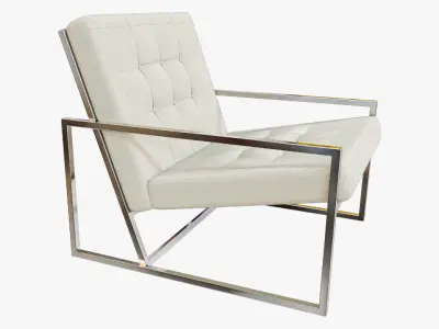  Modern Luxury Chair - Silver Metal and White Leather 3D model