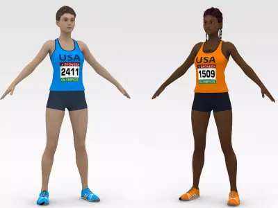 2 Female Track Athletes Collection 3D Model Pack
