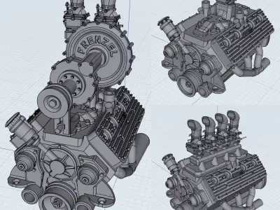 HOTROD Flathead engine 3 versions Frenzel Supercharged set 3D print model