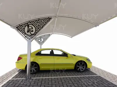 Stretch canvas roof structure with pattern 2 Low-poly 3D model