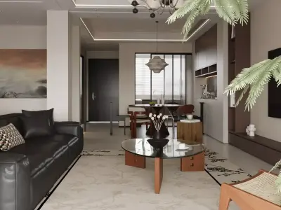 Modern Asian Living Space with Tea Area 3D model