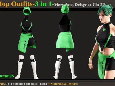 3 in 1 Hip-Hop Outfit-MD-Clo3d-OBJ-FBX-Smart Material- Textures 3D model