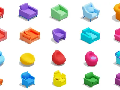 Furniture Bright Low-poly 3D model