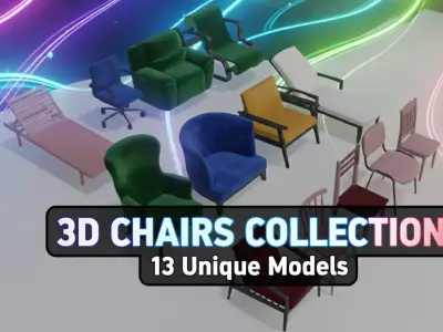 3D Chairs Collection - 13 Unique Furniture Models Low-poly 3D model