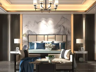 Modern Luxury Master Bedroom Interior 3D Scene 3D model