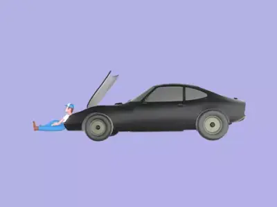 Stylized 3D Mechanic Sitting Relaxed by Car - Cartoon  3D model