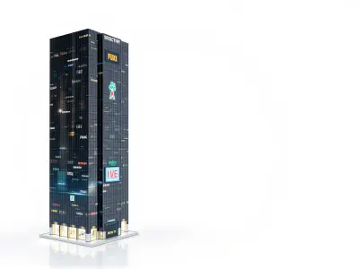 Futuristic Skyscraper Neon Glass Model Pack Low-poly 3D model
