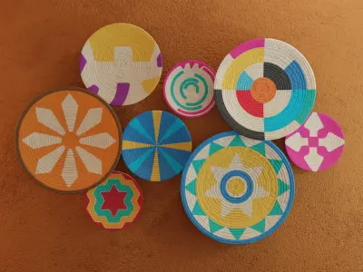 Platos Decorativos para Pared de Yute con Colores Mexicanos 3D model