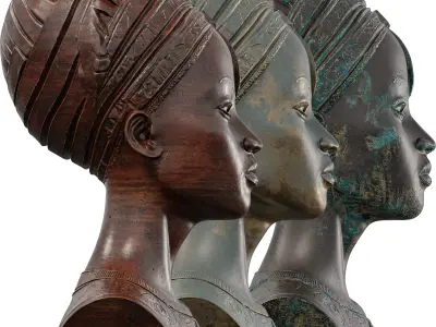 Regal African Queen Bust Sculpture Intricate Low-poly 3D model