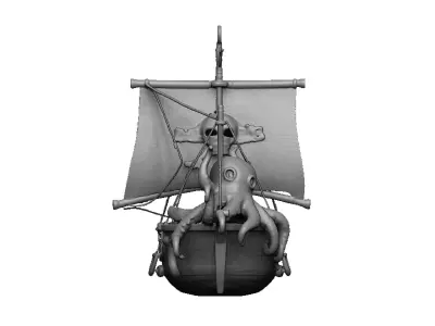 pirate ship and octopus pendant 3D print model