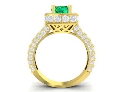 Luxury Emerald Halo Diamond Ring  3496 3D print model