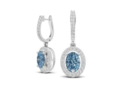 Oval Diamond Drop Earrings with Bali 3D print model