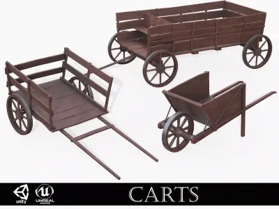 Western - Wooden Carts 3D Model Collection