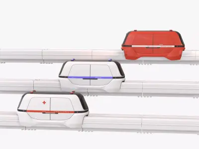 Wagons on rails 3D model