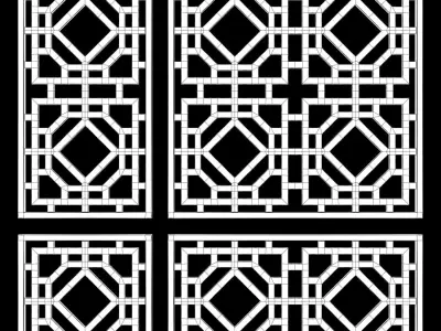 Wood Arabic Islamic pattern decorative grill screen 3D model