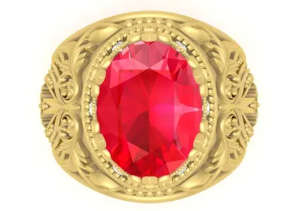 Luxury Vintage Red Gemstone Men Ring 3D Jewelry Model 3716 3D print model