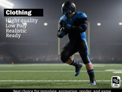 Realistic American Football Outfit- Blue Black Low-poly 3D model