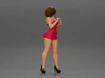 Attractive girl in mini dress and heels Leaning Against car 3D print model