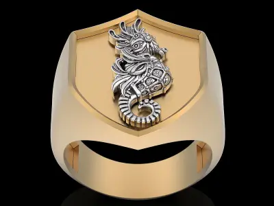 Seahorse man ring silver gold jewelry 3D print model
