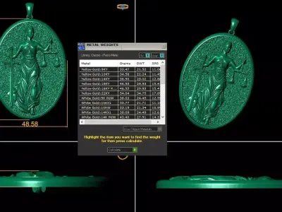 Lady Justice Oval Pendant 3D Model 3D print model