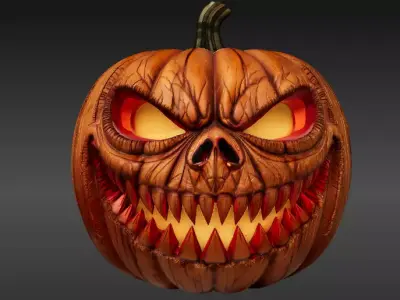 Scary Teeth Jack-O-Lantern Pumpkin 3D Model Horror Pumpkin Low-poly 3D model