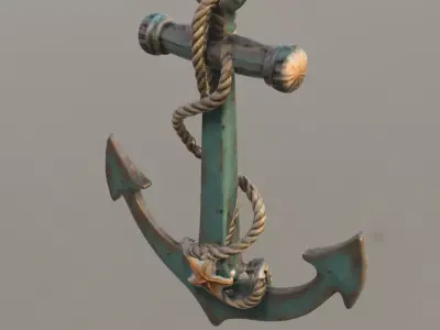 Rustic Nautical Anchor with Rope and Starfish Low-poly 3D model