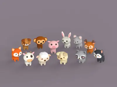  Cartoon Animal Character v001 Collection Low-poly 3D model