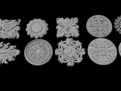 10 types of carved rosettes 3D model