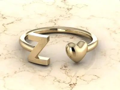 Alphabet Jewelry with Heart Ring Z 3D print model