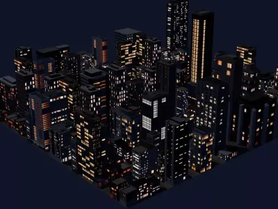 City Downtown Skyscraper Street 03 - NIGHT Low-poly 3D model