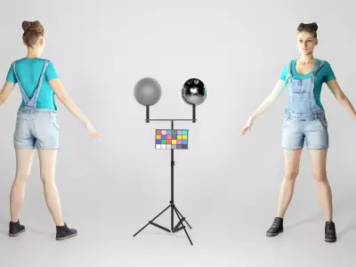 Pretty girl in denim in A-pose 191 Low-poly 3D model