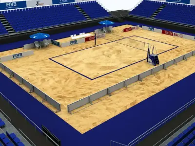 Volleyball beach court stadium high detail 3D model