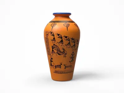 Warli Terracotta Vases orange painted Low-poly 3D model