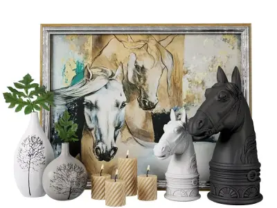 Decoration set horse head wall art 3D model