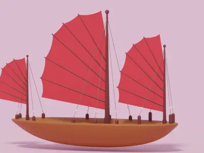Asian Junk Ship Low-poly 3D model