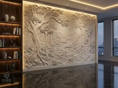 Modern Landscape Relief Panel Wall Decor Set STL Mural CNC 321 3D model
