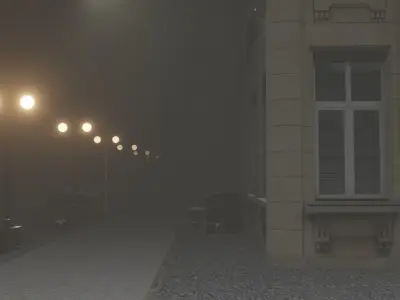 Street night with two lamps in fog Free 3D model